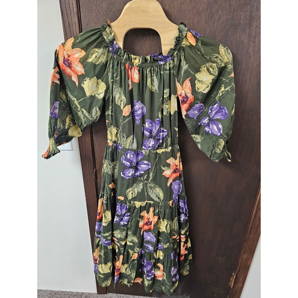Lauren Ralph Lauren Floral Tiered Midi Dress Olive Green Purple Orange Size 6 - Picture 2 of 9